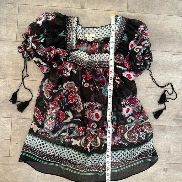 YVOS Boutique Sheer Vibrant Mixed Media Boho Blouse Medium - Picture 16 of 16